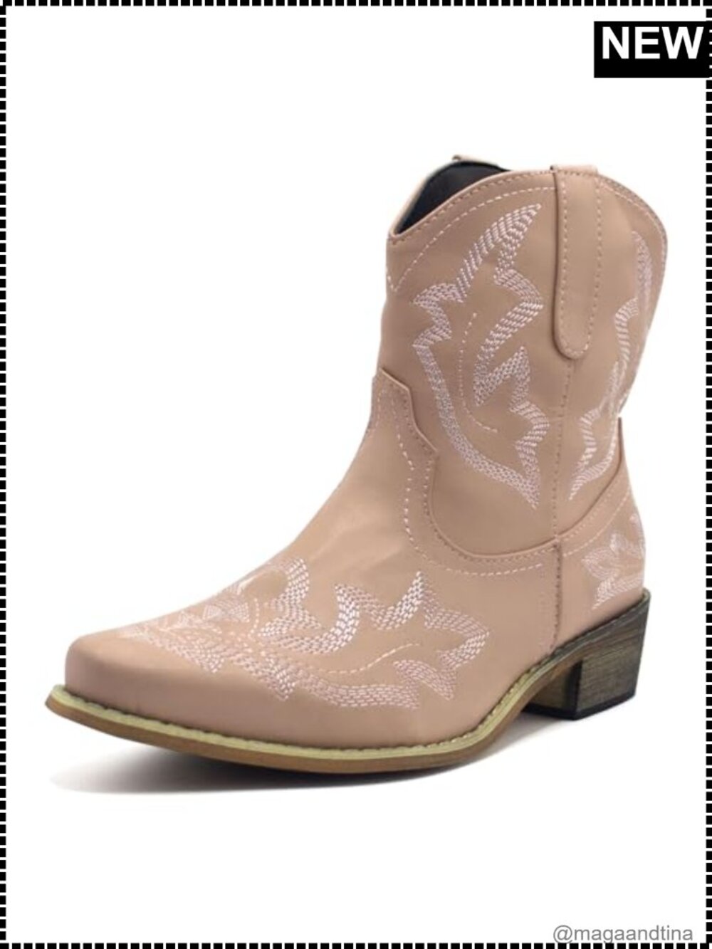 Western Ankle Booties Pointed Toe Low Heel Embroidered Cowboy Boots for Women